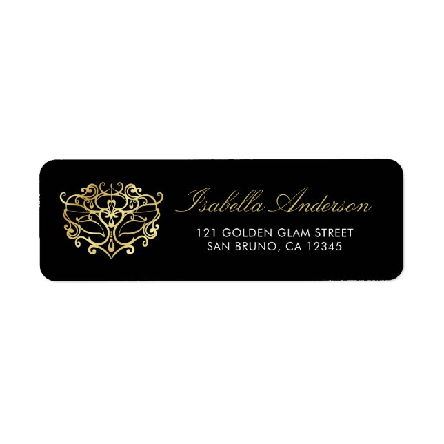 Elegant Gold & Black Masquerade Surprise Party Return Address Label (Front)