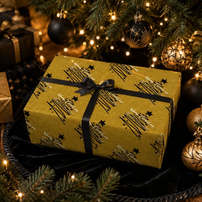 Elegant Gold Black Merry Christmas Happy New Year Wrapping Paper (Creator Uploaded)