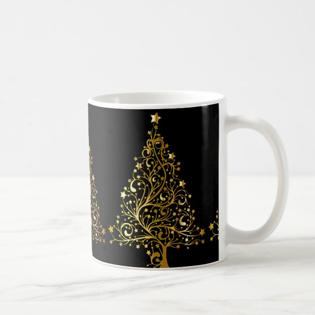 Elegant Gold Black Merry Christmas Tree Party Mug (Right)