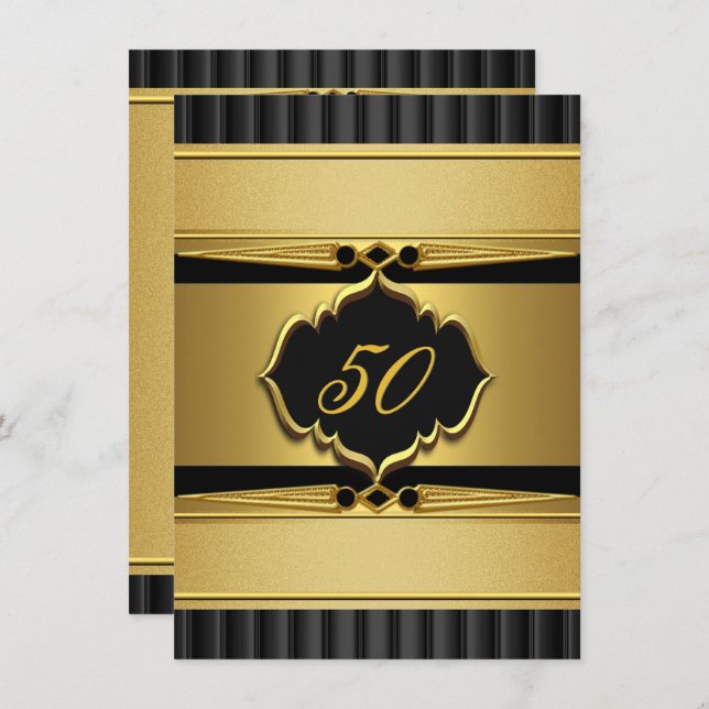 Elegant Gold Black Metal Look Birthday Party 2 Invitation (Front/Back)