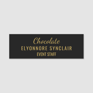 Elegant Gold Black Minimal Chocolate Event Staff  Name Tag