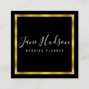 Elegant Gold Black Minimalist Editable 2.5x2.5 Sq Square Business Card