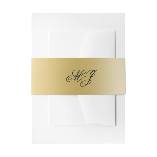 Elegant Gold Black Monogram Calligraphy Initials Invitation Belly Band (Front Example)
