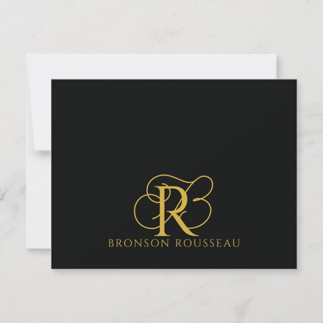 Elegant Gold Black Monogram  Card (Front)