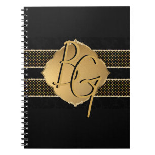 Elegant Gold Black Monogram Design Notebook