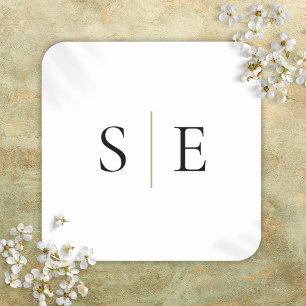 Elegant Gold Black Monogram Minimalist Square Sticker