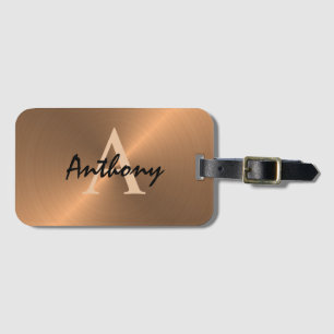Elegant Gold Black Monogram Name Mens Luggage Tag