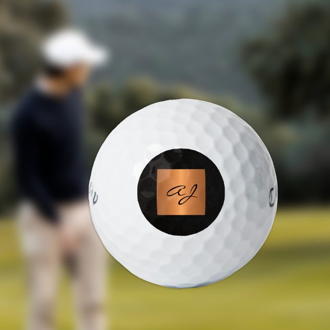 Elegant gold black monogram personalised golf balls (Creator Uploaded)