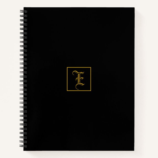 Elegant Gold Black Monogram Personalised Notebook (Front)