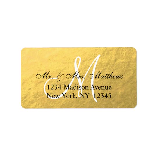 Elegant Gold Black Monogram Wedding Address Label