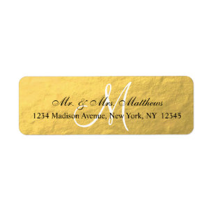 Elegant Gold Black Monogram Wedding Return Address Label