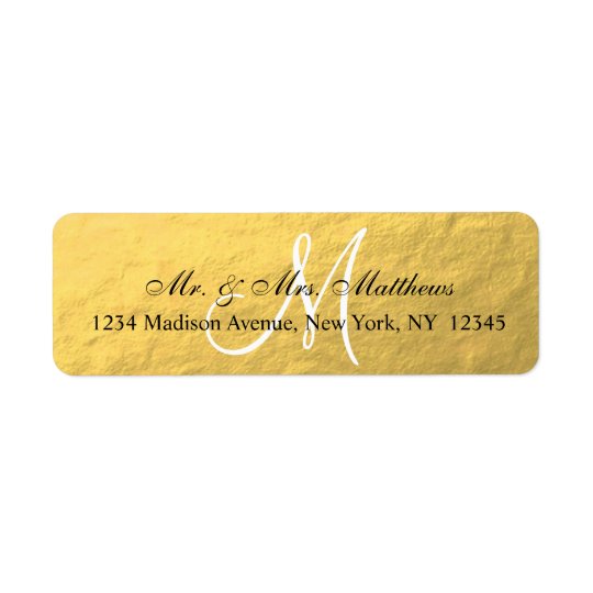 Elegant Gold Black Monogram Wedding Return Address Label