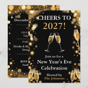 Elegant Gold & Black New Year's Eve Party Invitation