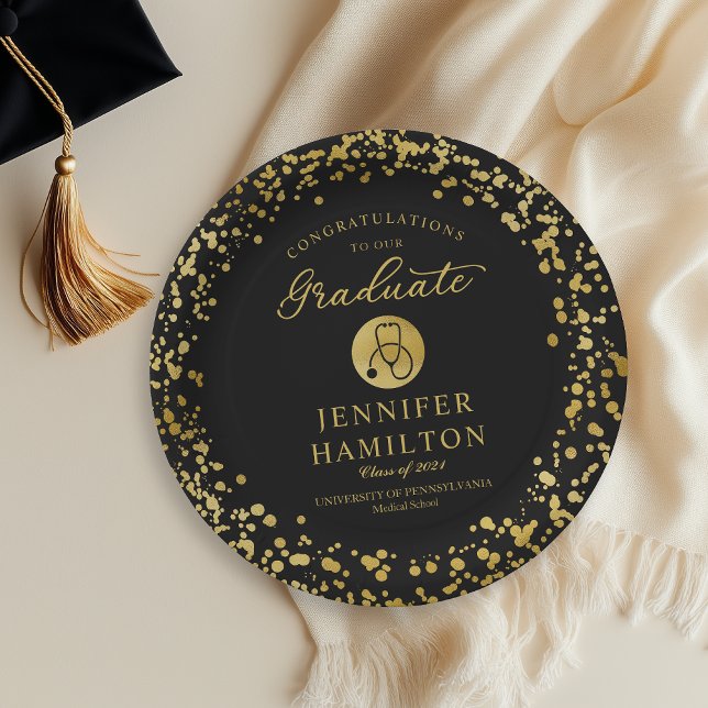 Elegant Gold  Black Nurse Doctor Graduation Paper Plate (Creator Uploaded)