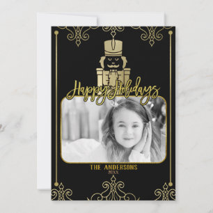 Elegant Gold Black Nutcracker Holiday Photo Card
