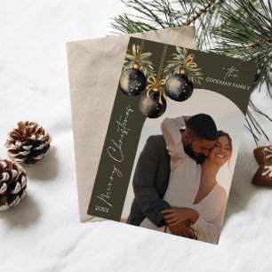 Elegant Gold Black Ornaments Arch Photo CHRISTMAS Holiday Card