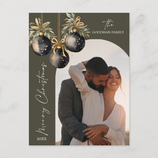Elegant Gold Black Ornaments Arch Photo Holiday Postcard (Front)