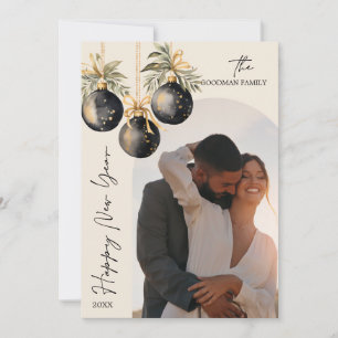 Elegant Gold Black Ornaments Arch Photo NEW YEAR Holiday Card