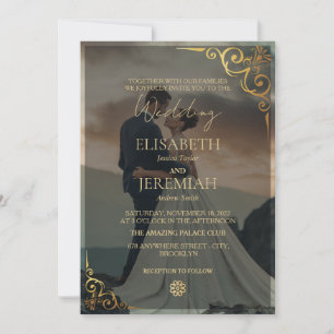 Elegant Gold & Black Overlay Photo Wedding Invitation