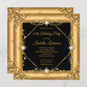 Elegant Gold Black Pearl Birthday Party Invitation