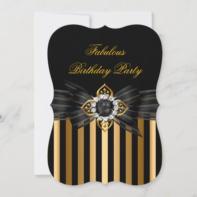 Elegant Gold Black Pearl Bow Stripe Birthday Party Invitation (Front)