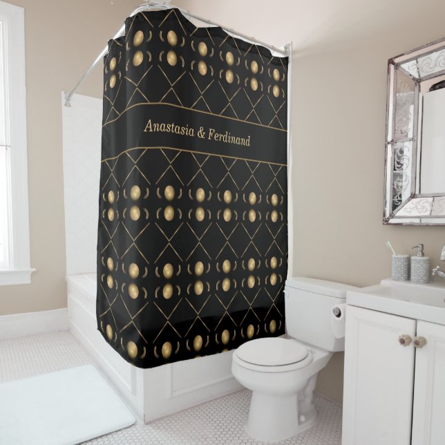 Elegant Gold Black Personalise Shower Curtain (In Situ)