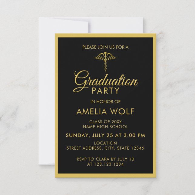Elegant Gold Black Pharmacist Graduation Party Invitation (Front)