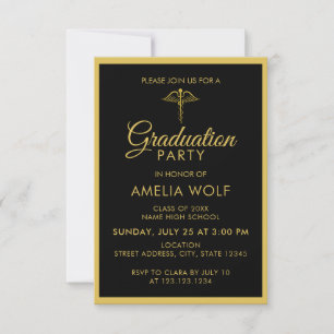 Elegant Gold Black Pharmacist Graduation Party Invitation