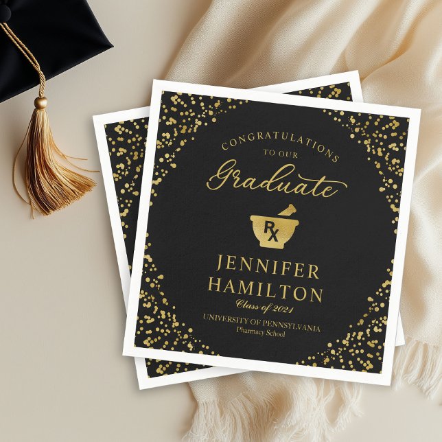Elegant Gold  Black Pharmacy School Graduation Napkin (Creator Uploaded)
