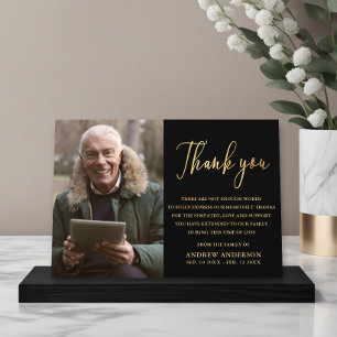 Elegant Gold & Black Photo Funeral Thank You Card