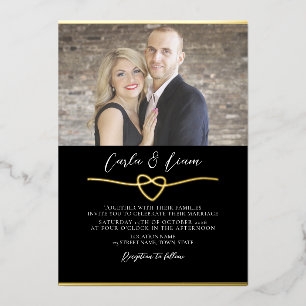 Elegant Gold Black Photo Wedding Foil Invitation