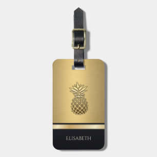 Elegant gold black pineapple luggage tag