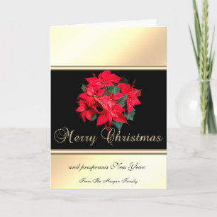Elegant Gold, Black, Poinsettia -Personalised Holiday Card