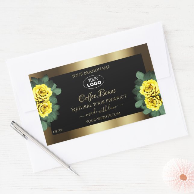 Elegant Gold Black Product Label Yellow Roses Logo (Envelope)