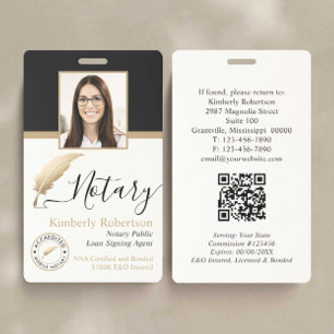 Elegant Gold Black QR Code Public Notary ID Badge