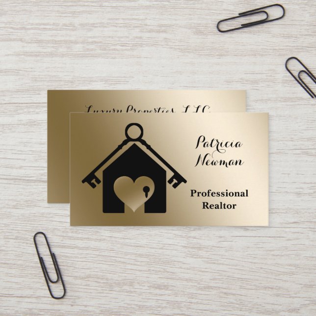 Elegant Gold Black Realtor Business Card (Front/Back In Situ)
