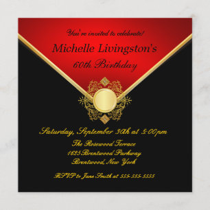 Elegant Gold Black Red Filigree Emblem Invites
