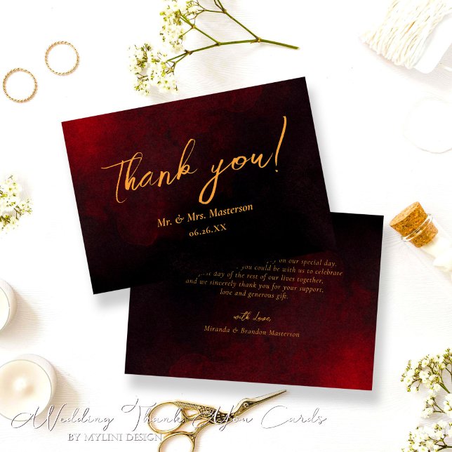 Elegant Gold Black Red Wedding Thank You Card (Creator Uploaded)