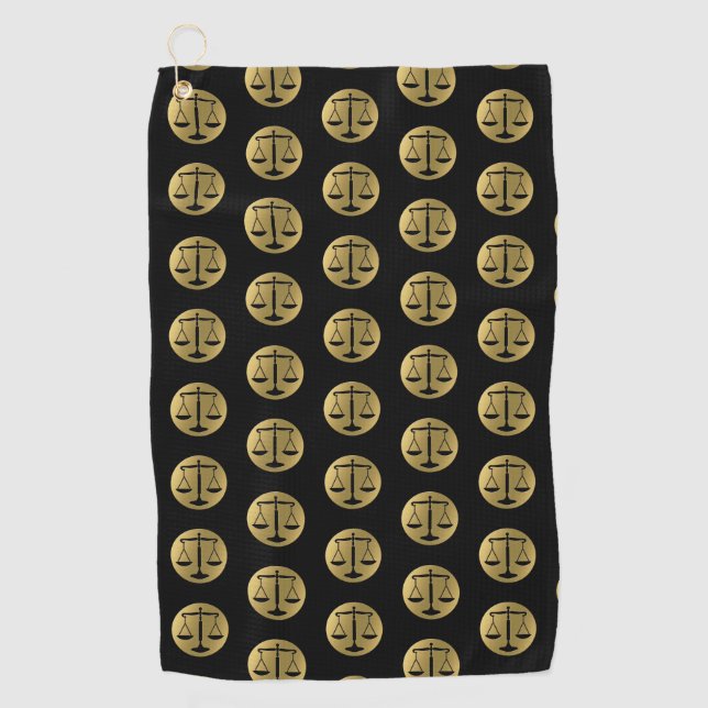 Elegant Gold Black Scales of Justice | Lawyer Golf Towel (Front)