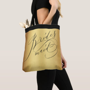 Elegant Gold Black Script Bridesmaid Tote Bag