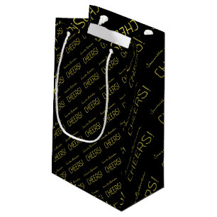 Elegant Gold Black script Name  Small Gift Bag