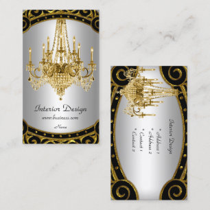 Elegant Gold Black Silver Chandelier Interior Business Card