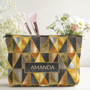 Elegant gold black silver geometric triangles accessory pouch