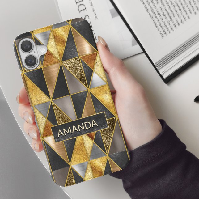 Elegant gold black silver geometric triangles  Case-Mate iPhone case (Creator Uploaded)