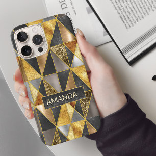Elegant gold black silver geometric triangles iPhone 16 pro case