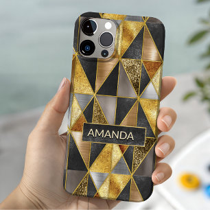 Elegant gold black silver geometric triangles  iPhone 15 case