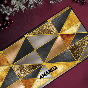 Elegant gold black silver geometric triangles desk mat