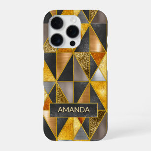 Elegant gold black silver geometric triangles iPhone 16 pro case