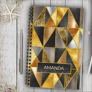 Elegant gold black silver geometric triangles  notebook