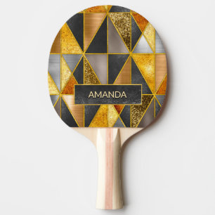 Elegant gold black silver geometric triangles ping pong paddle